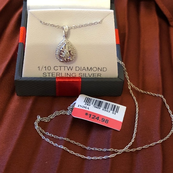 0.1 CT. T.W. Genuine Diamond Sterling Silver Pear Necklace w Tag in Gift Box - Picture 8 of 10